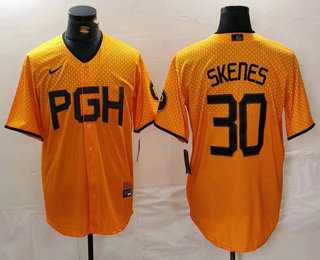 Men%27s Pittsburgh Pirates #30 Paul Skenes Yellow 2023 City Connect Stitched Jersey